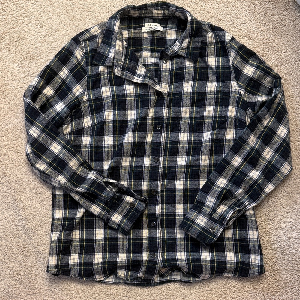 L.L. Bean Flannel Navy and White Plaid Women's Shirt